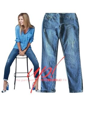 Up! Distressed to Impress Pull On Slimming Slim Leg Distressed Jeans (14)